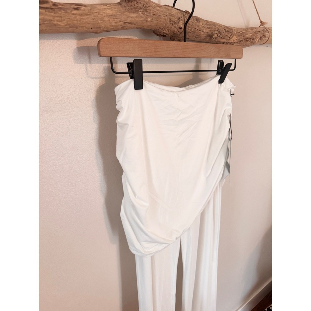 Girlfriend Collective White Ruched Strapless Wide Leg Jumpsuit XXXL NWT - Picture 2 of 6